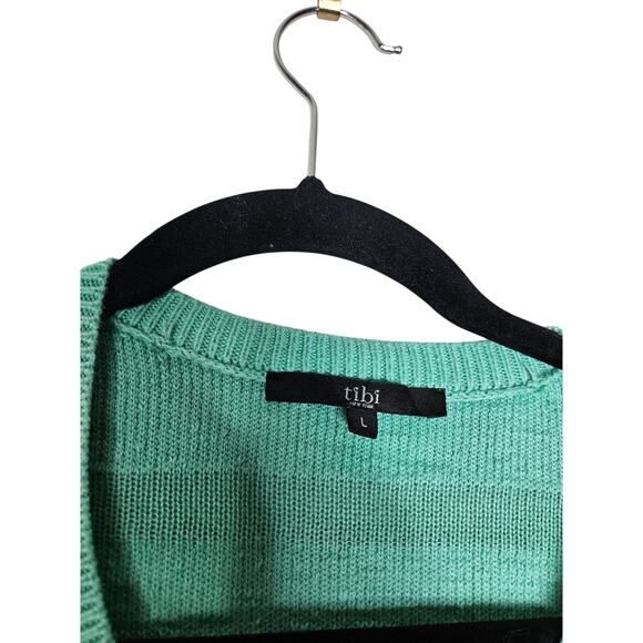 Tibi L Teal Green Crew Neck Pullover Fuzzy Sweater Check Preppy Casual - Picture 4 of 4